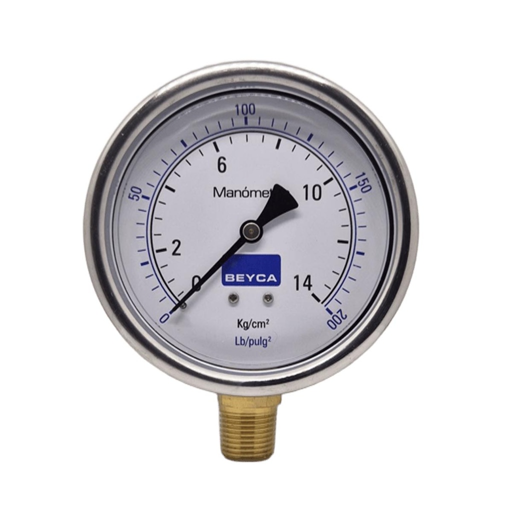 MANÓMETRO BEYCA 100MM INOX-BRONCE 0-14KG. ROSCA INF. 1/2 NPT