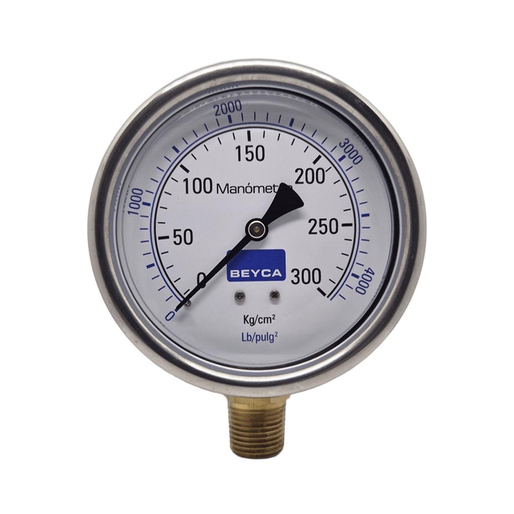 MANÓMETRO BEYCA 100MM INOX-BRONCE 0-300KG. ROSCA INF. 1/2 NPT