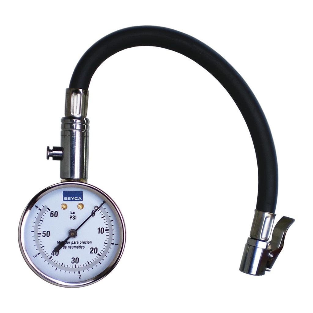 MEDIDOR DE NEUMATICO BEYCA CROMADO 58MM 60PSI CON MANGUERA RACORD SIMPLE