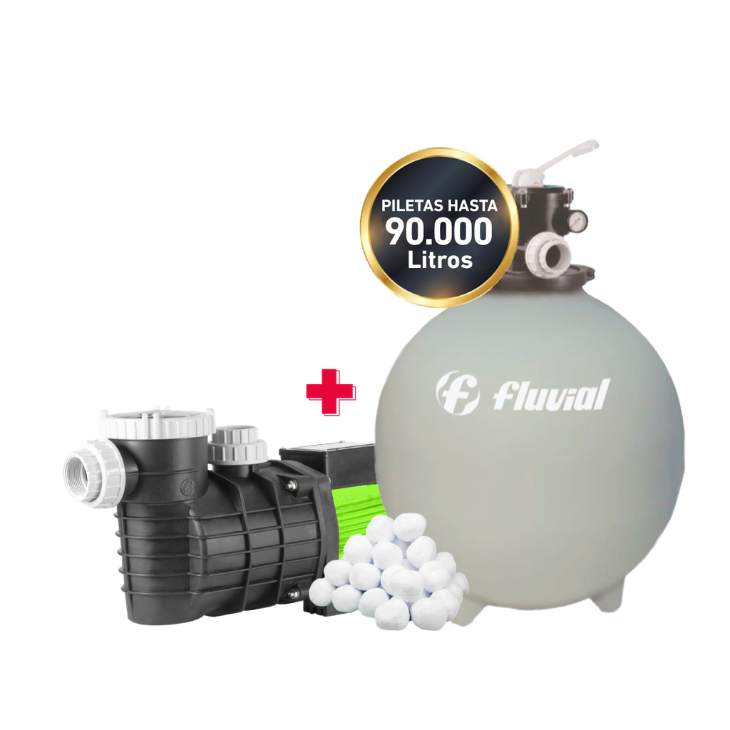 COMBO FLUVIAL BOMBA PLATA 3 + FILTRO FR 90 + CARGA FILTRANTE - PISCINAS HASTA 90.000 LTS