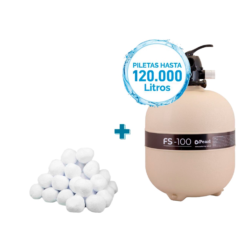 COMBO FILTRO PEARL FS-100 + CARGA FILTRANTE - PISCINAS HASTA 120.000 LTS
