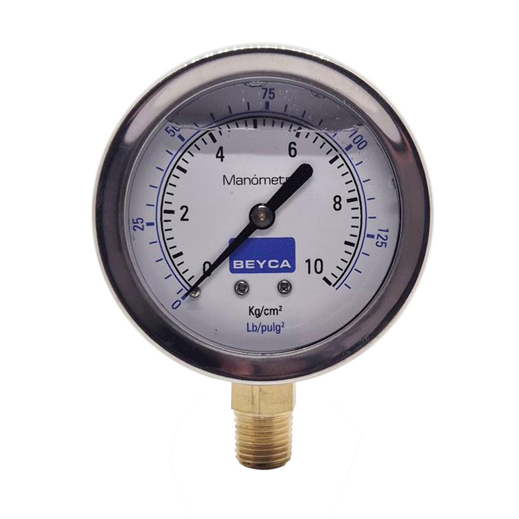 MANÓMETRO BEYCA 63MM INOX-BRONCE 0-10KG. ROSCA INF. 1/4 NPT CON GLICERINA