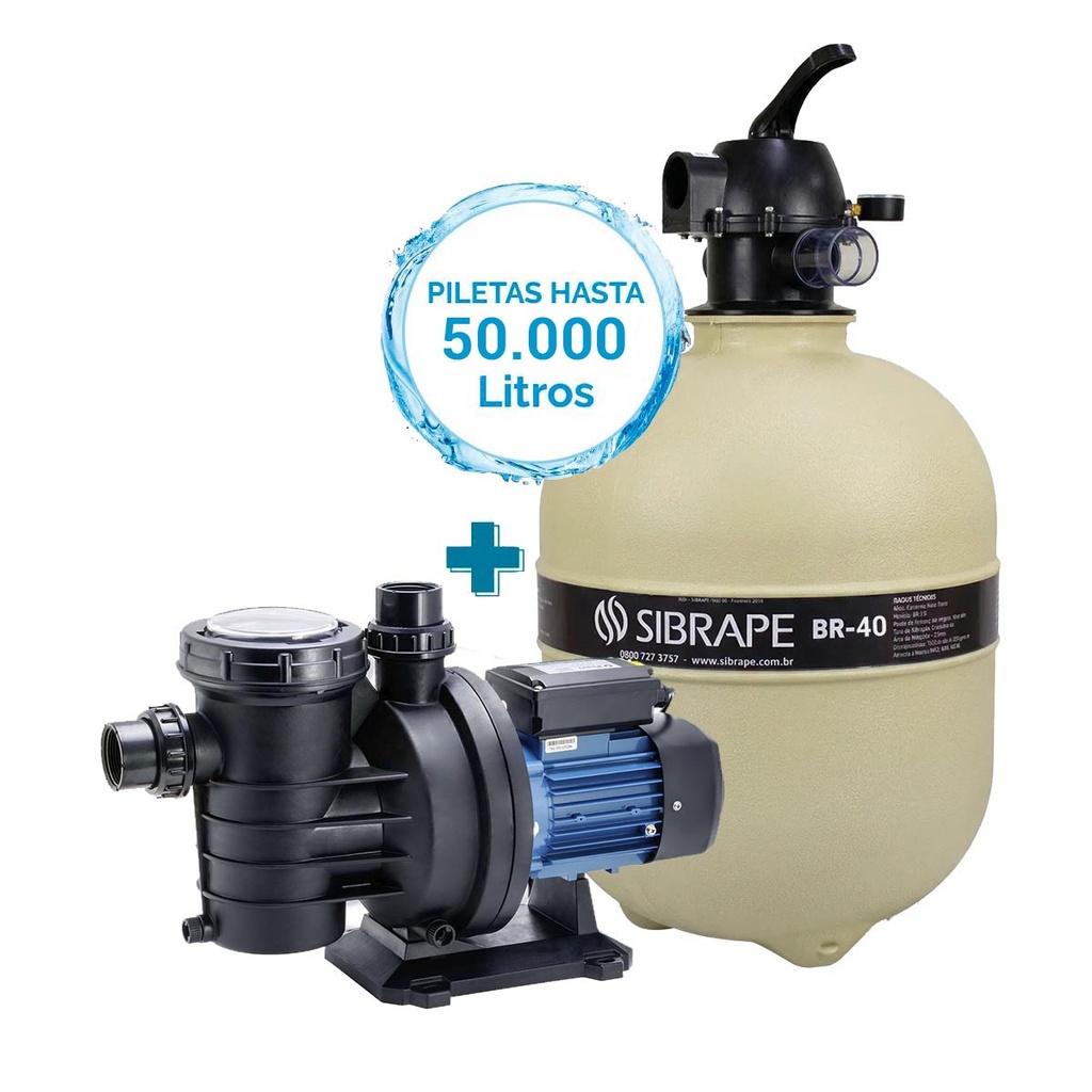 COMBO BOMBA PEARL POOL 40 + FILTRO SIBRAPE BR-40 - PISCINAS HASTA 50.000 LTS