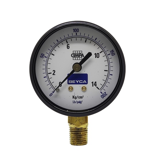 [MM2-34/14] MANÓMETRO BEYCA 63MM ESTANDAR 0-14KG ROSCA INF. 1/4 BSPT