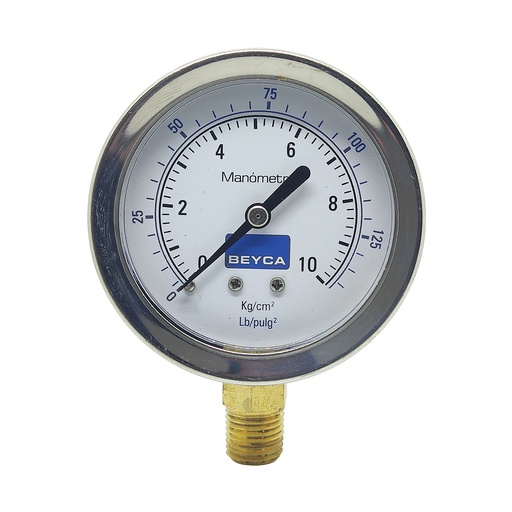 [MM2-44/10] MANÓMETRO BEYCA 63MM INOX-BRONCE 0-10KG. ROSCA INF. 1/4 NPT