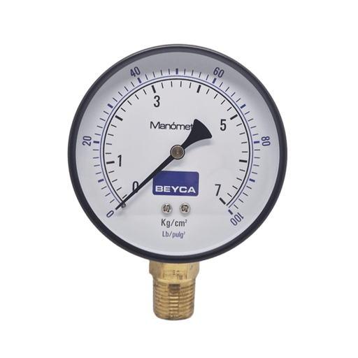 [MM4-38/7] MANÓMETRO BEYCA 100MM ESTANDAR 0-7KG. ROSCA INF. 1/2 NPT