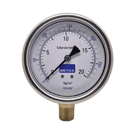 [MM4-48/20] MANÓMETRO BEYCA 100MM INOX-BRONCE 0-20KG. ROSCA INF. 1/2 NPT