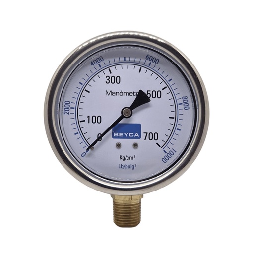 [MM4-48/700] MANÓMETRO BEYCA 100MM INOX-BRONCE 0-700KG. ROSCA INF. 1/2 NPT