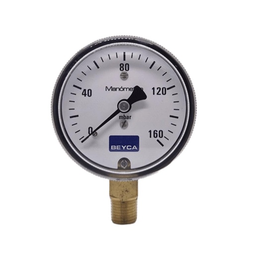 [MN9N/A/63/160] MANÓMETRO BEYCA 63MM BAJA PRESION 0-160MBAR ROSCA INF. 1/4 BSPT