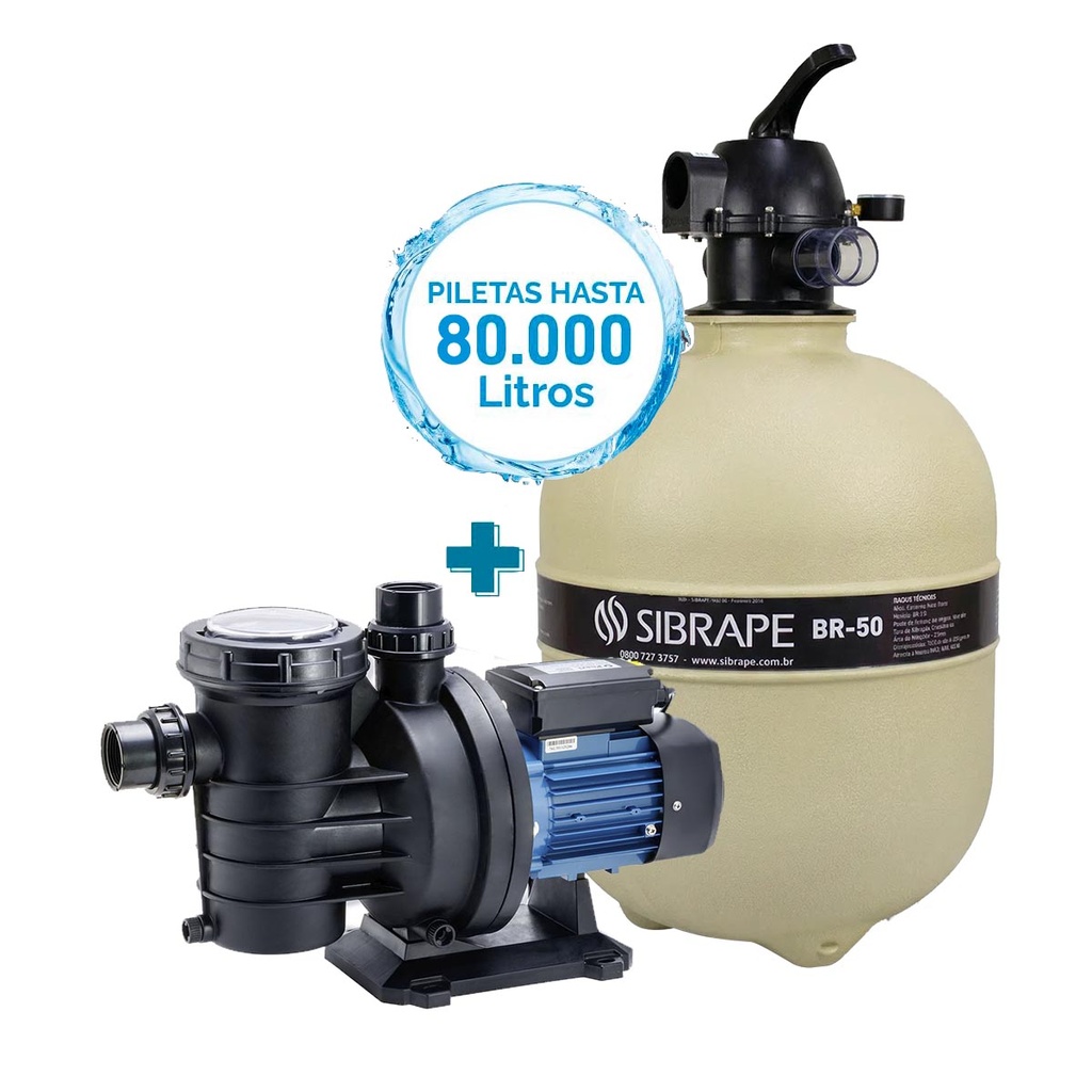 [POOL75CONBR50] COMBO BOMBA PEARL POOL 75 + FILTRO SIBRAPE BR-50 - PISCINAS HASTA 80.000 LTS