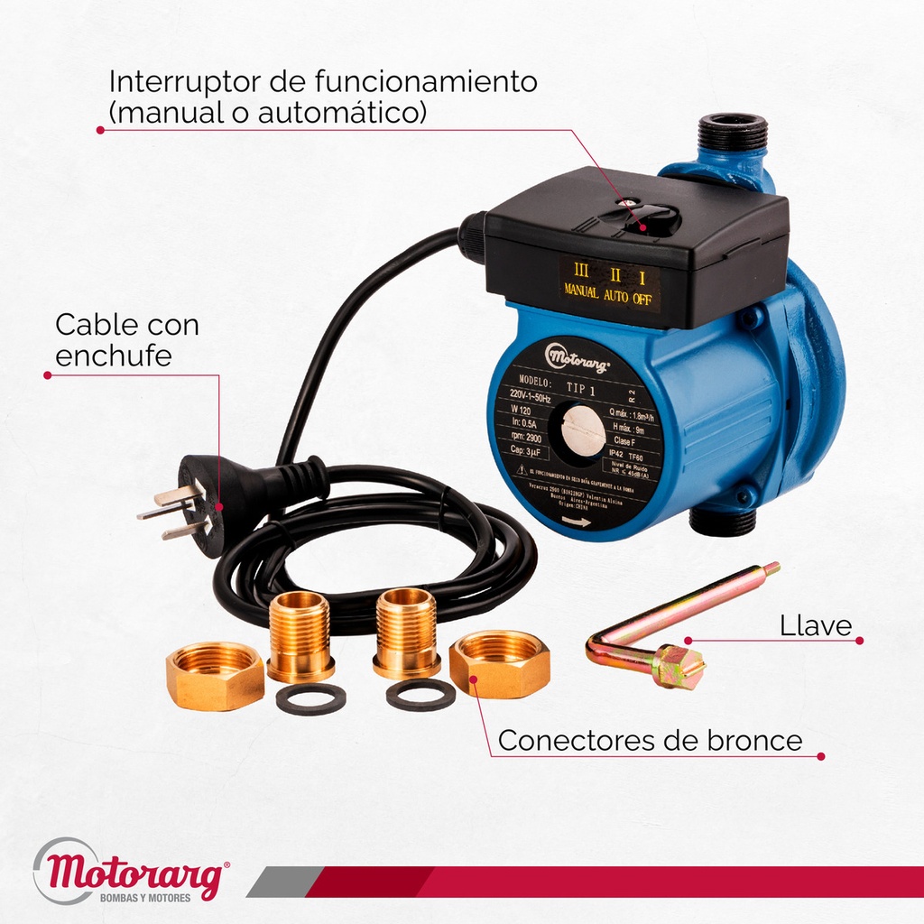 BOMBA PRESURIZADORA MOTORARG MODELO TIP 1 HASTA 2 CONSUMOS - TANQUE ELEVADO