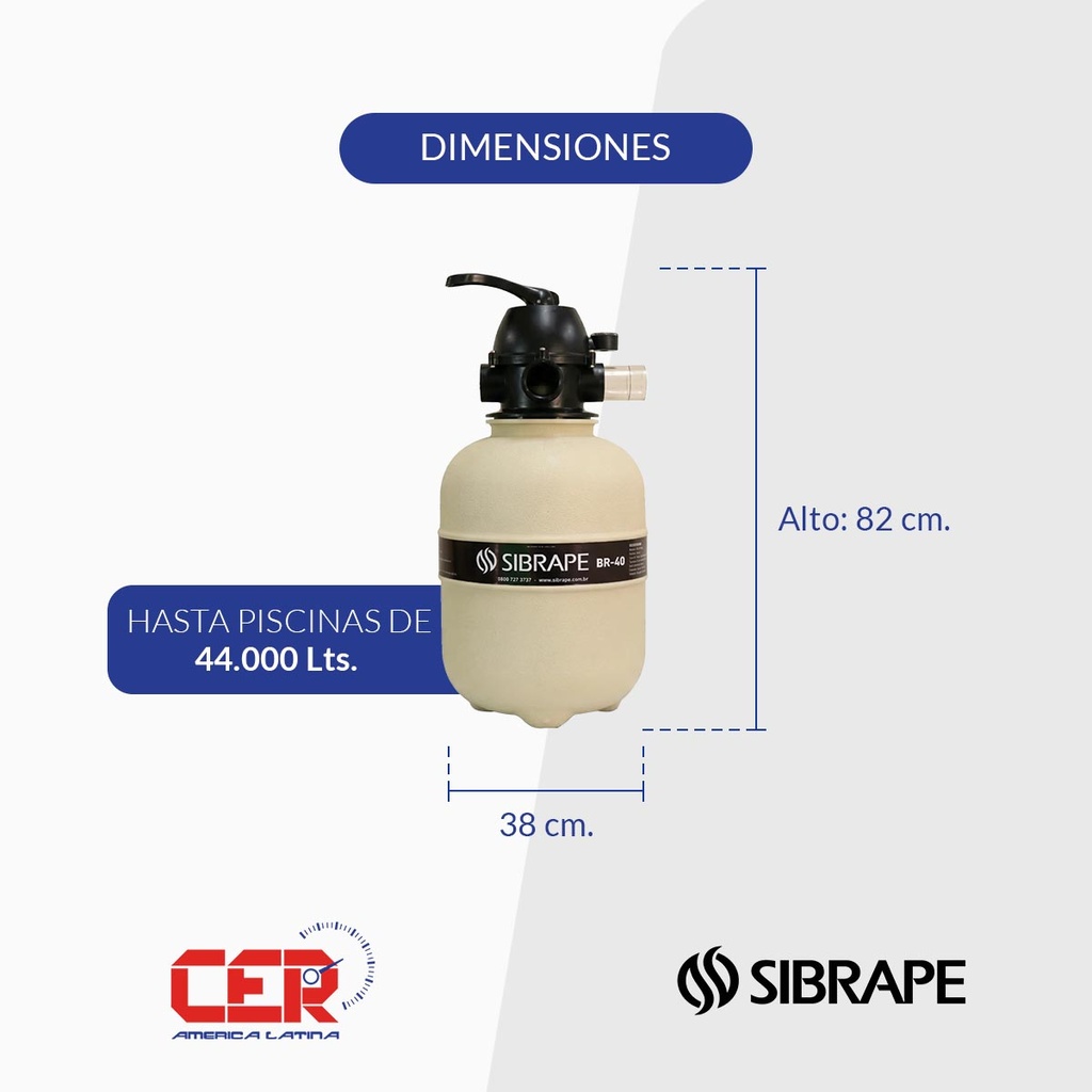 FILTRO DE PISCINA SIBRAPE MODELO BR-40 - PISCINAS HASTA 44.000 LTS - CON MANÓMETRO