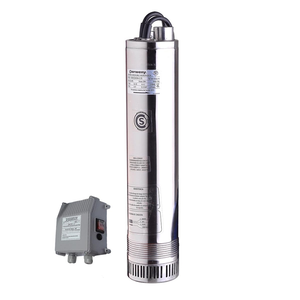 ELECTROBOMBA SUMERGIBLE DE TANQUE/POZO CZERWENY MODELO 100SCM304-0.55 S/F - 0.75 HP - 34 MTS - 220V