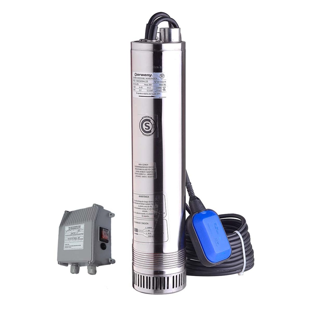 ELECTROBOMBA SUMERGIBLE DE POZO/TANQUE CZERWENY MODELO 100SCM305-0.75 - 1 HP C/FLOTANTE - 46 MTS - 220V