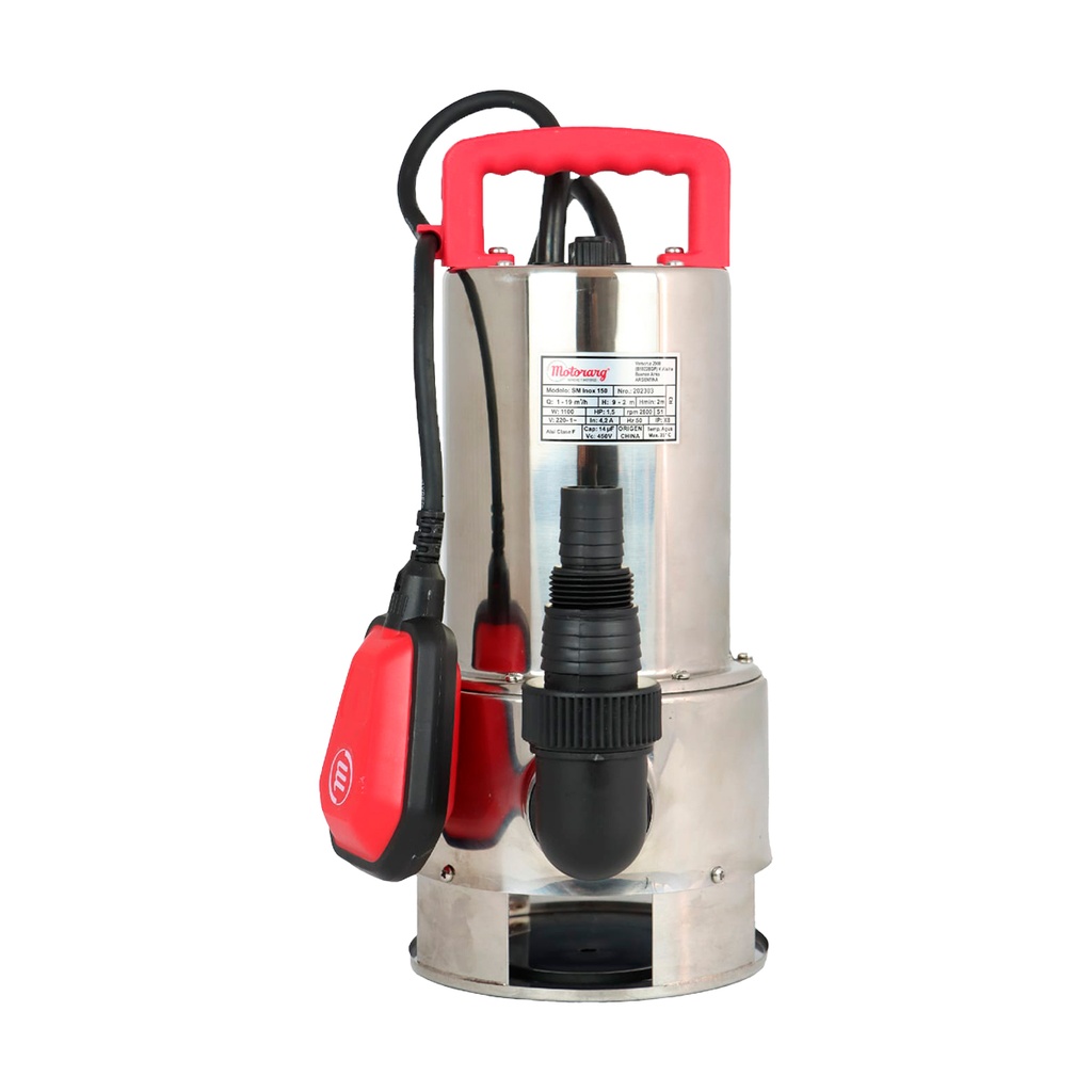 BOMBA SUMERGIBLE DE DRENAJE MOTORARG MODELO SM INOX 100 - 1 HP - PARA AGUAS SUCIAS - 220V