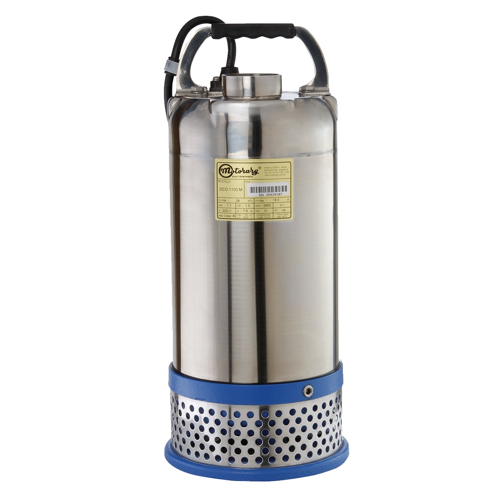 BOMBA SUMERGIBLE DE DRENAJE MOTORARG MODELO DCO 1500 M - 2 HP - PARA AGUAS PLUVIALES - 220V