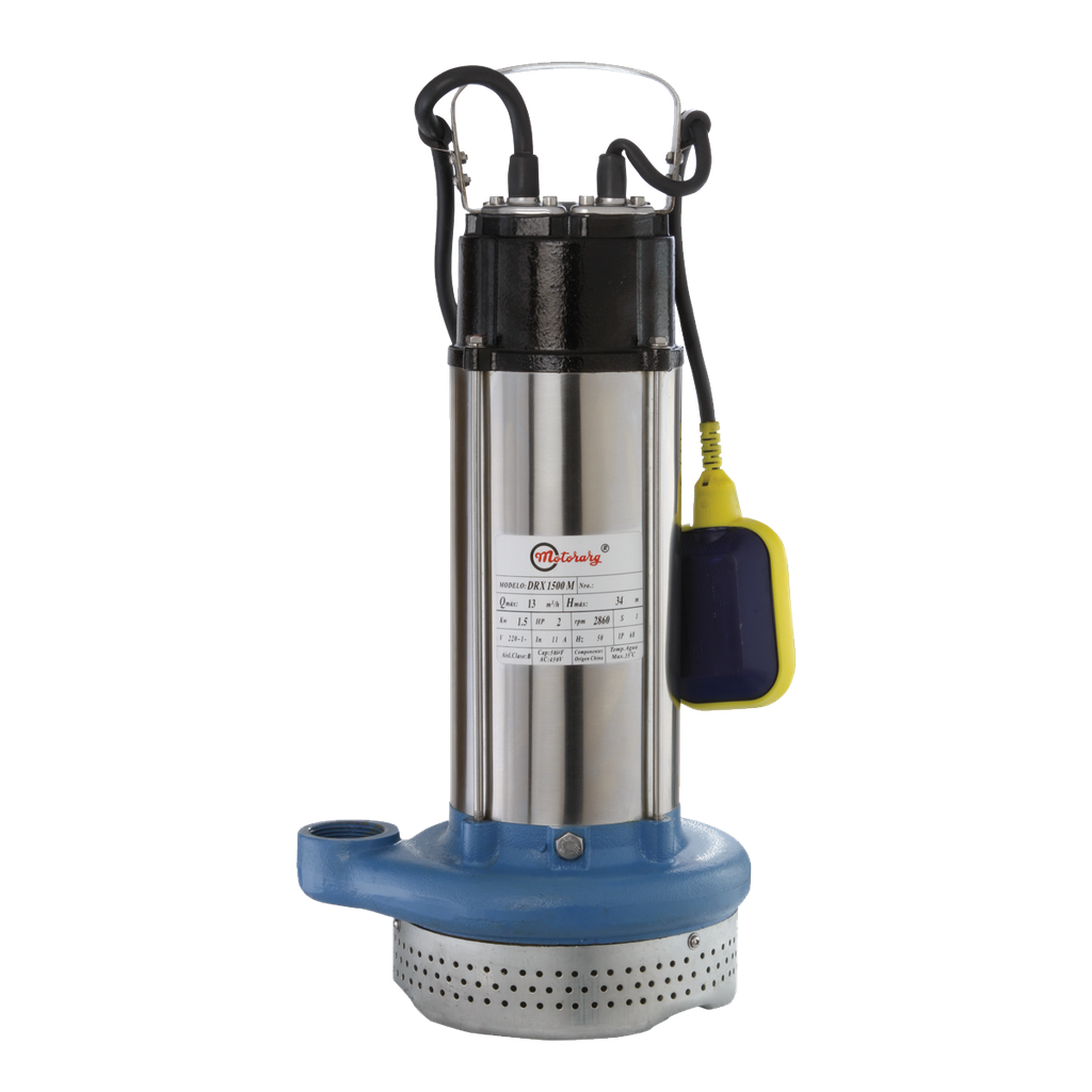 BOMBA SUMERGIBLE DE DRENAJE MOTORARG MODELO DRX 1500 M - 2 HP - PARA AGUAS PLUVIALES - 220V