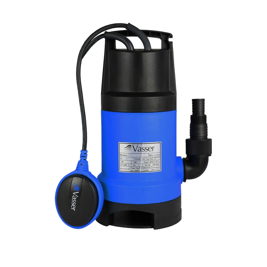 BOMBA SUMERGIBLE DE DRENAJE VASSER MODELO DE 400 PS - 0,5 HP - PARA AGUAS SUCIAS - 220V