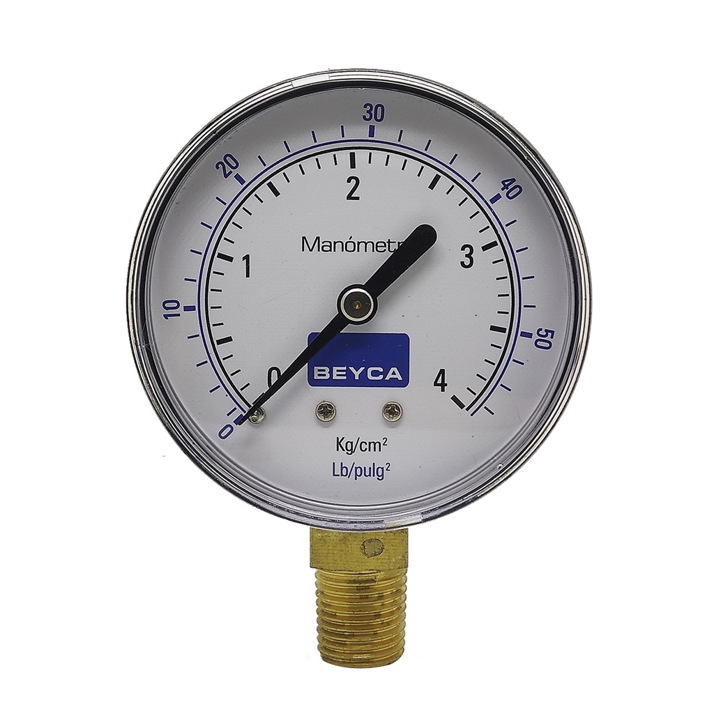 MANÓMETRO BEYCA 63MM. ESTANDAR 0-4KG/CM2 ROSCA INF. 1/4 BSPT VISOR POLICARBONATO.