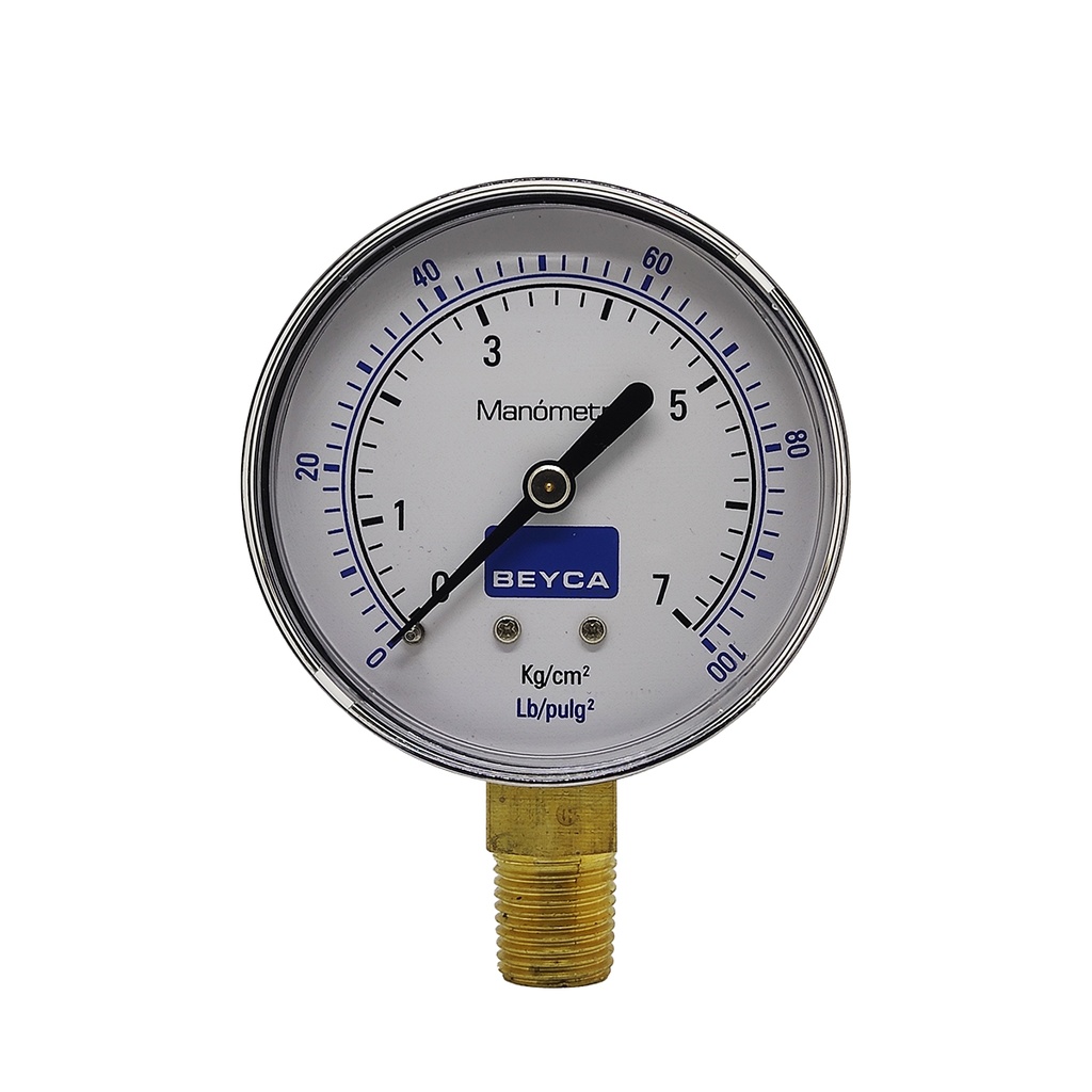MANÓMETRO BEYCA 63MM. ESTANDAR 0-7KG/CM2 ROSCA INF. 1/4 BSPT VISOR POLICARBONATO.
