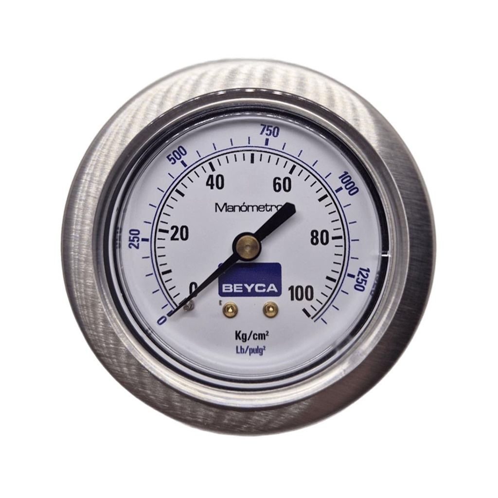 MANÓMETRO BEYCA 63MM ESTANDAR 0-100KG ROSCA POST. 1/4 BSPT C/PESTAÑA Y GRAMPA