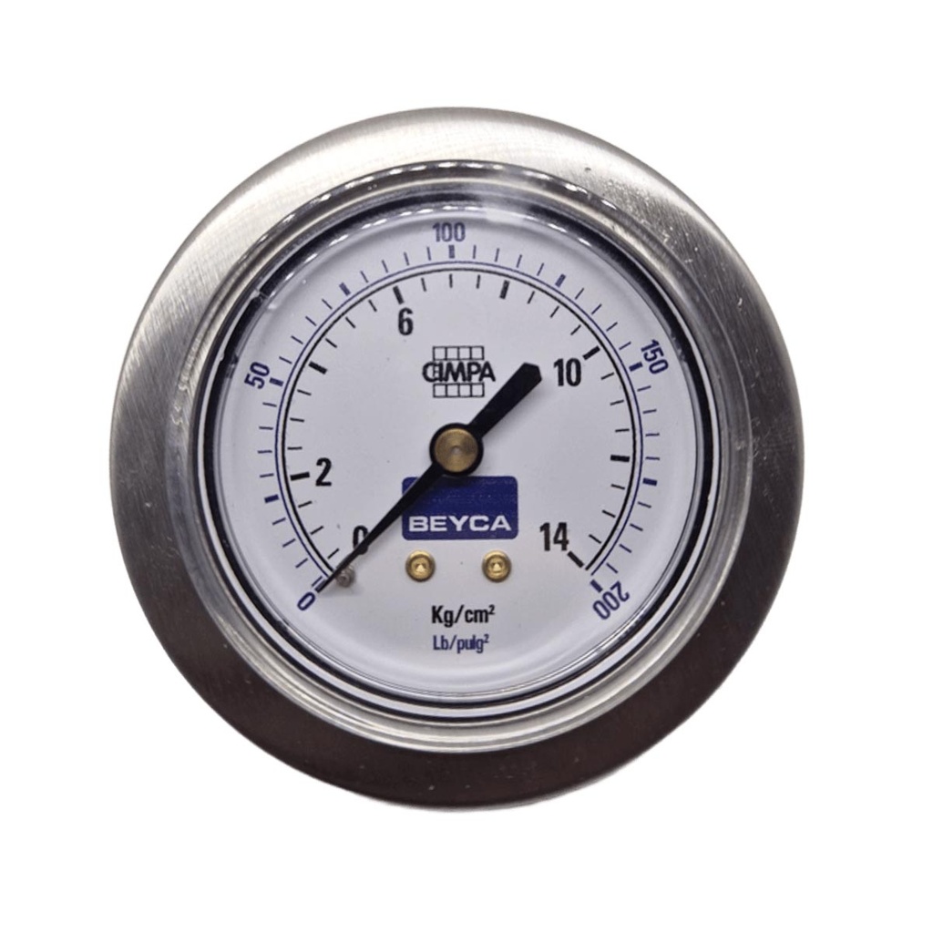 MANÓMETRO BEYCA 63MM ESTANDAR 0-14KG ROSCA POST. 1/4 BSPT C/PESTAÑA Y GRAMPA