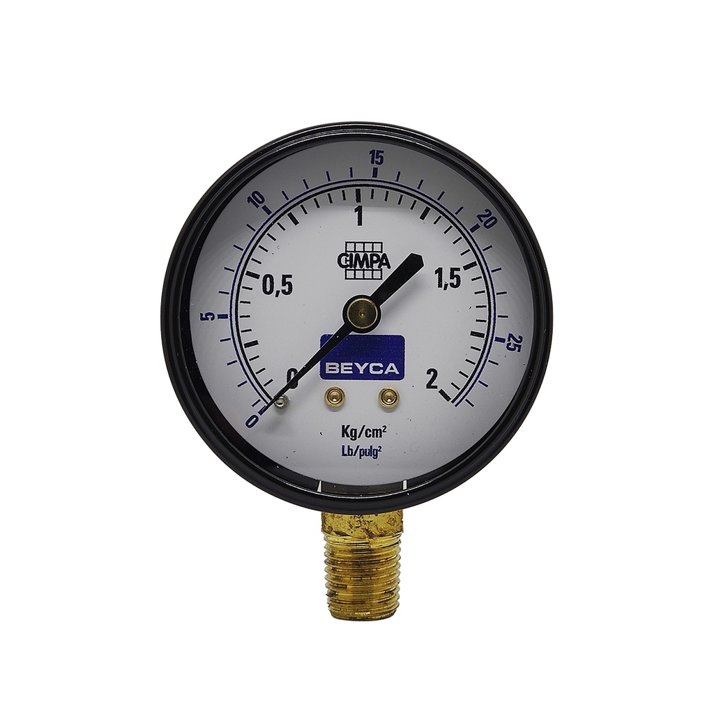 MANÓMETRO BEYCA 63MM ESTANDAR 0-2KG ROSCA INF. 1/4 BSPT