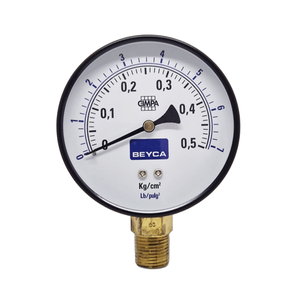MANÓMETRO BEYCA 100MM ESTANDAR 0-0.5KG. ROSCA INF. 1/2 NPT
