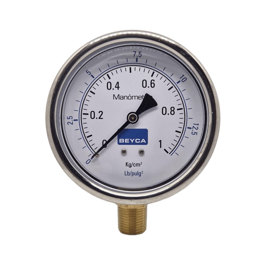 MANÓMETRO BEYCA 100MM INOX-BRONCE 0-1KG. ROSCA INF. 1/2 NPT