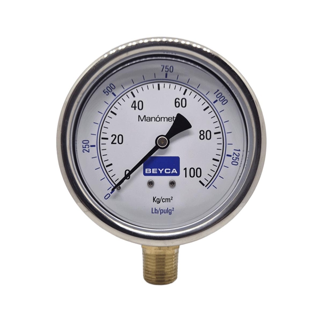 MANÓMETRO BEYCA 100MM INOX-BRONCE 0-100KG. ROSCA INF. 1/2 NPT