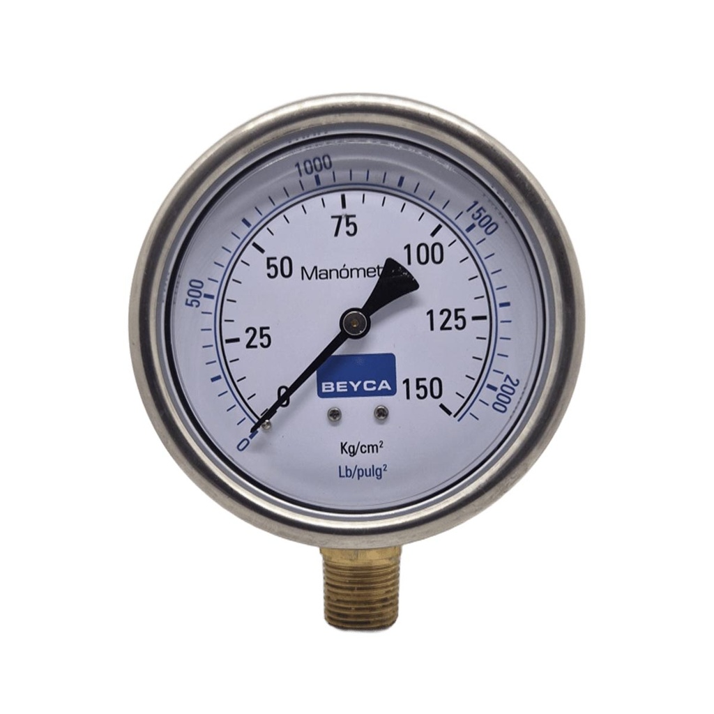 MANÓMETRO BEYCA 100MM INOX-BRONCE 0-150KG. ROSCA INF. 1/2 NPT