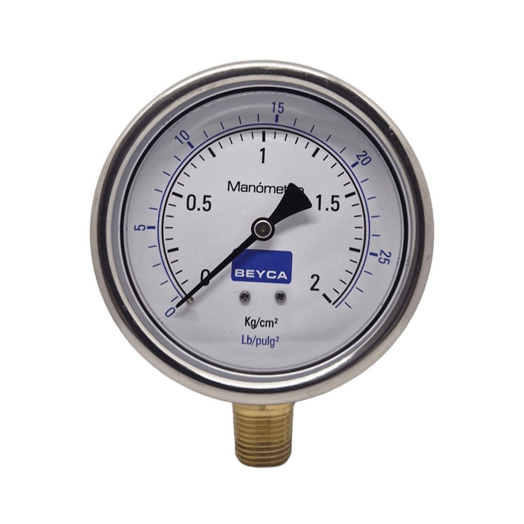MANÓMETRO BEYCA 100MM INOX-BRONCE 0-2KG. ROSCA INF. 1/2 NPT