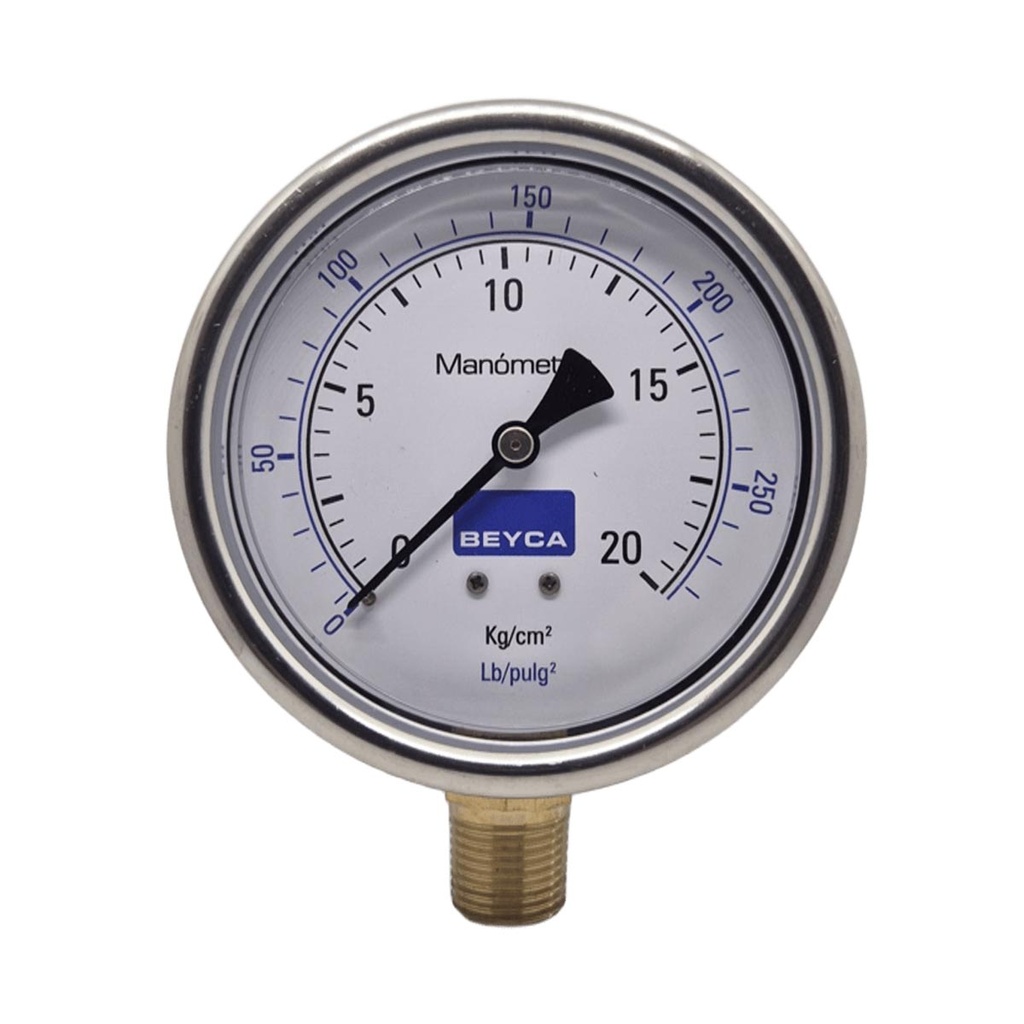 MANÓMETRO BEYCA 100MM INOX-BRONCE 0-20KG. ROSCA INF. 1/2 NPT
