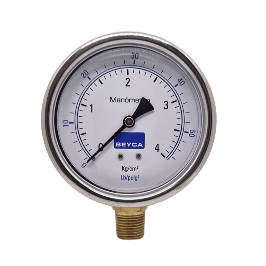 MANÓMETRO BEYCA 100MM INOX-BRONCE 0-4KG. ROSCA INF. 1/2 NPT