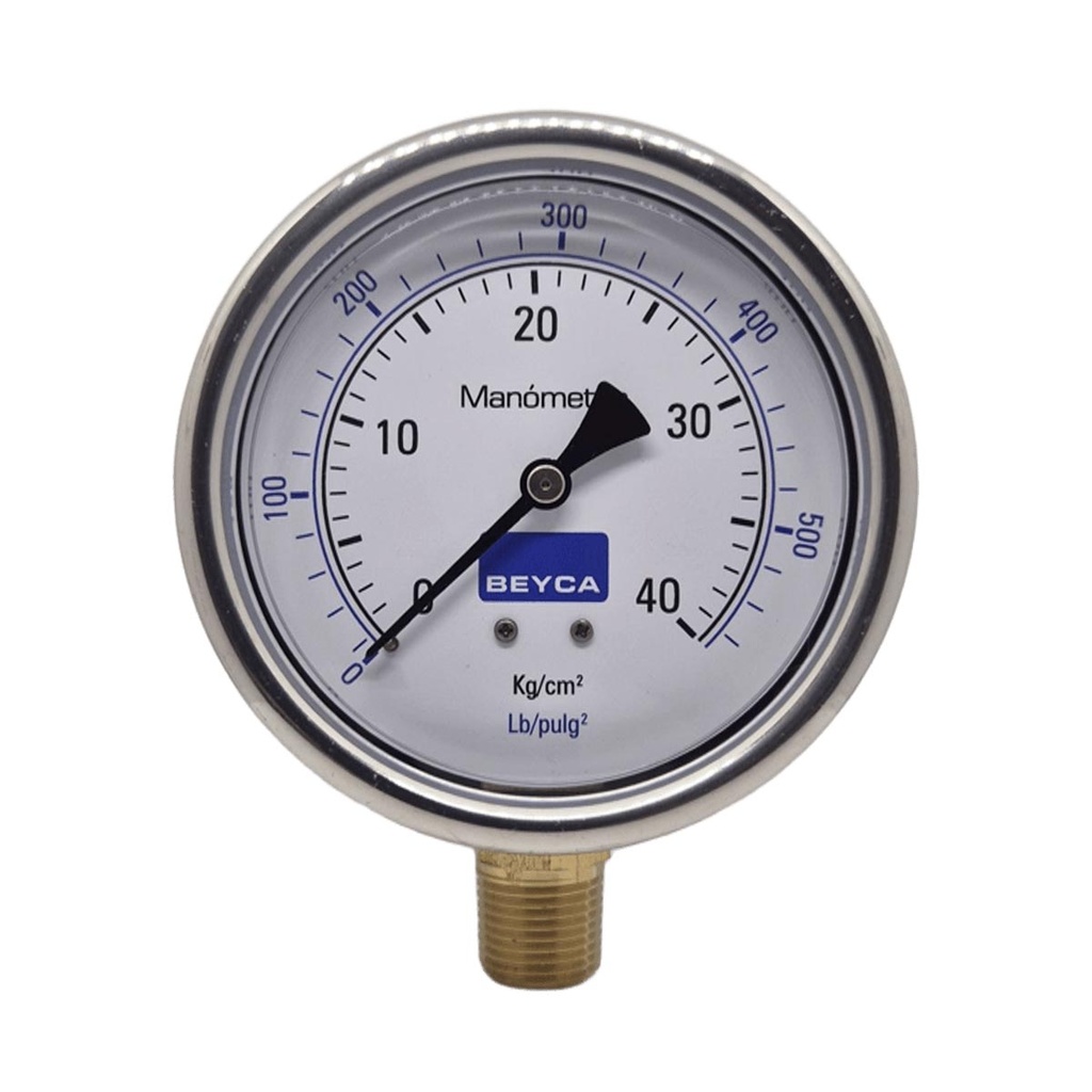 MANÓMETRO BEYCA 100MM INOX-BRONCE 0-40KG. ROSCA INF. 1/2 NPT