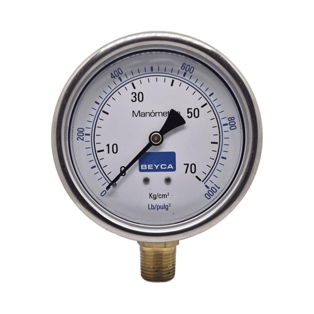 MANÓMETRO BEYCA 100MM INOX-BRONCE 0-70KG. ROSCA INF. 1/2 NPT