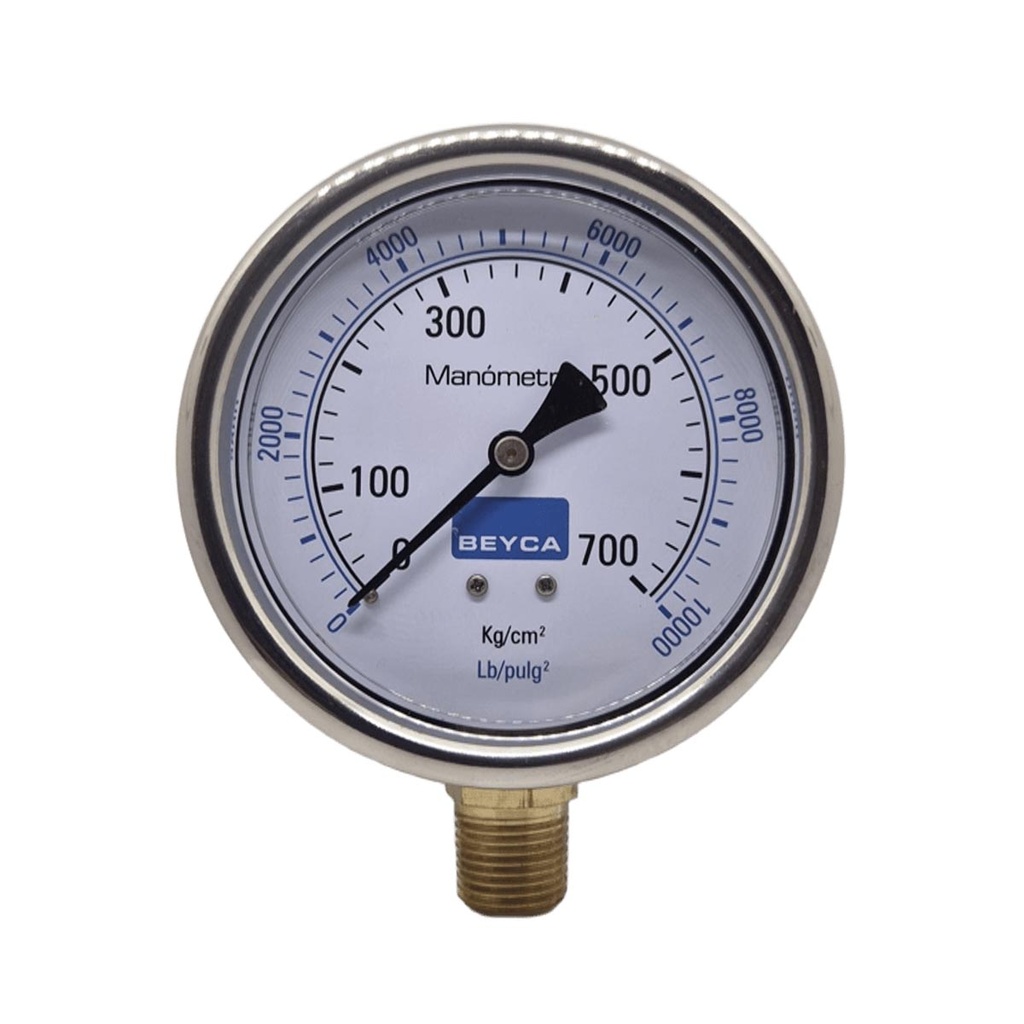 MANÓMETRO BEYCA 100MM INOX-BRONCE 0-700KG. ROSCA INF. 1/2 NPT