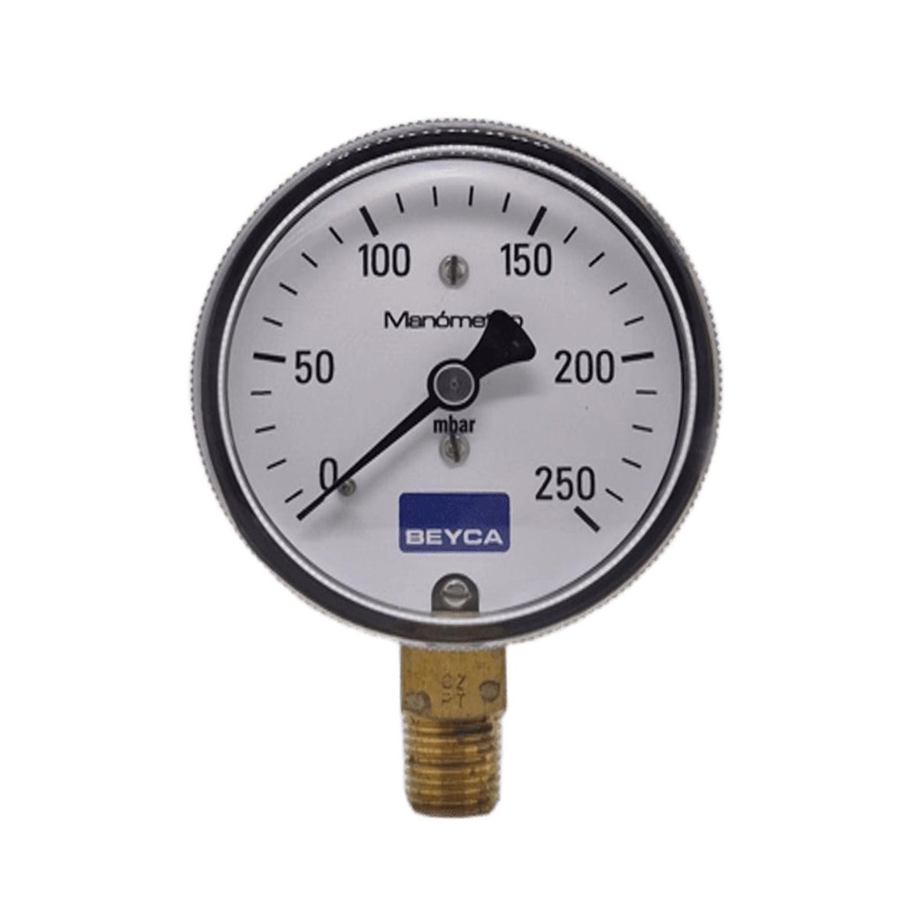 MANÓMETRO BEYCA 63MM BAJA PRESION 0-250MBAR ROSCA INF. 1/4 BSPT