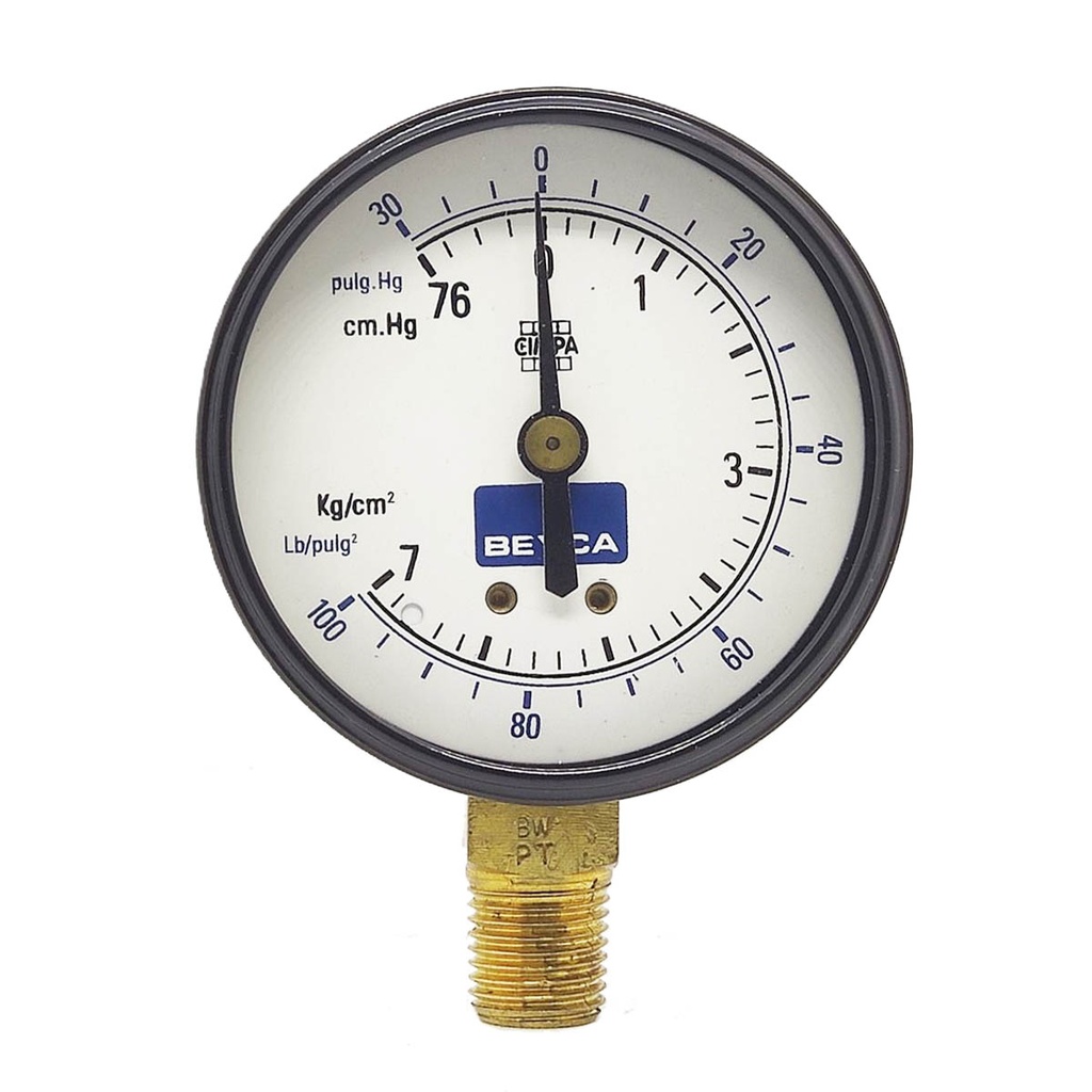 MANOVACUOMETRO BEYCA 63MM. ESTÁNDAR -1/+7KG/CM2 ROSCA INF. 1/4 BSPT