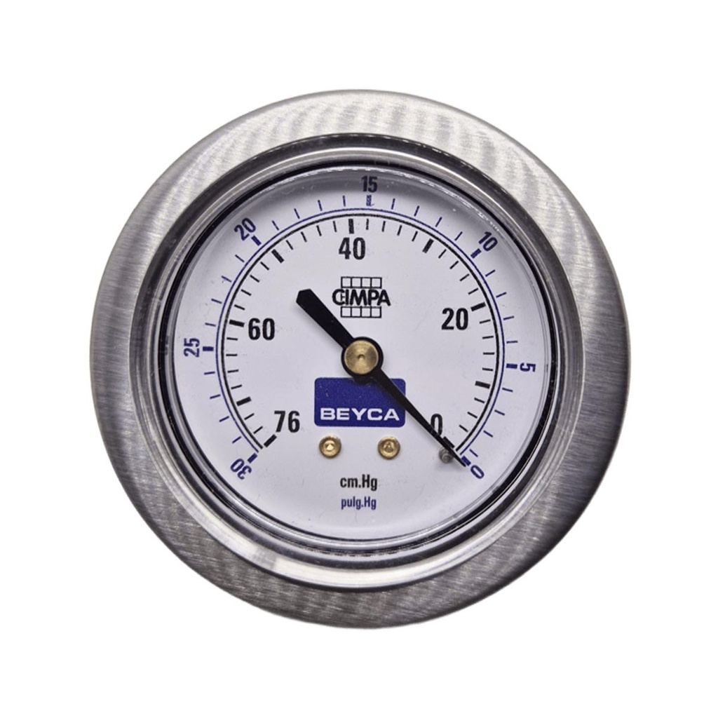 VACUOMETRO BEYCA 63MM ESTANDAR -76CMHG ROSCA POST. 1/4 BSPT C/PESTAÑA Y GRAMPA