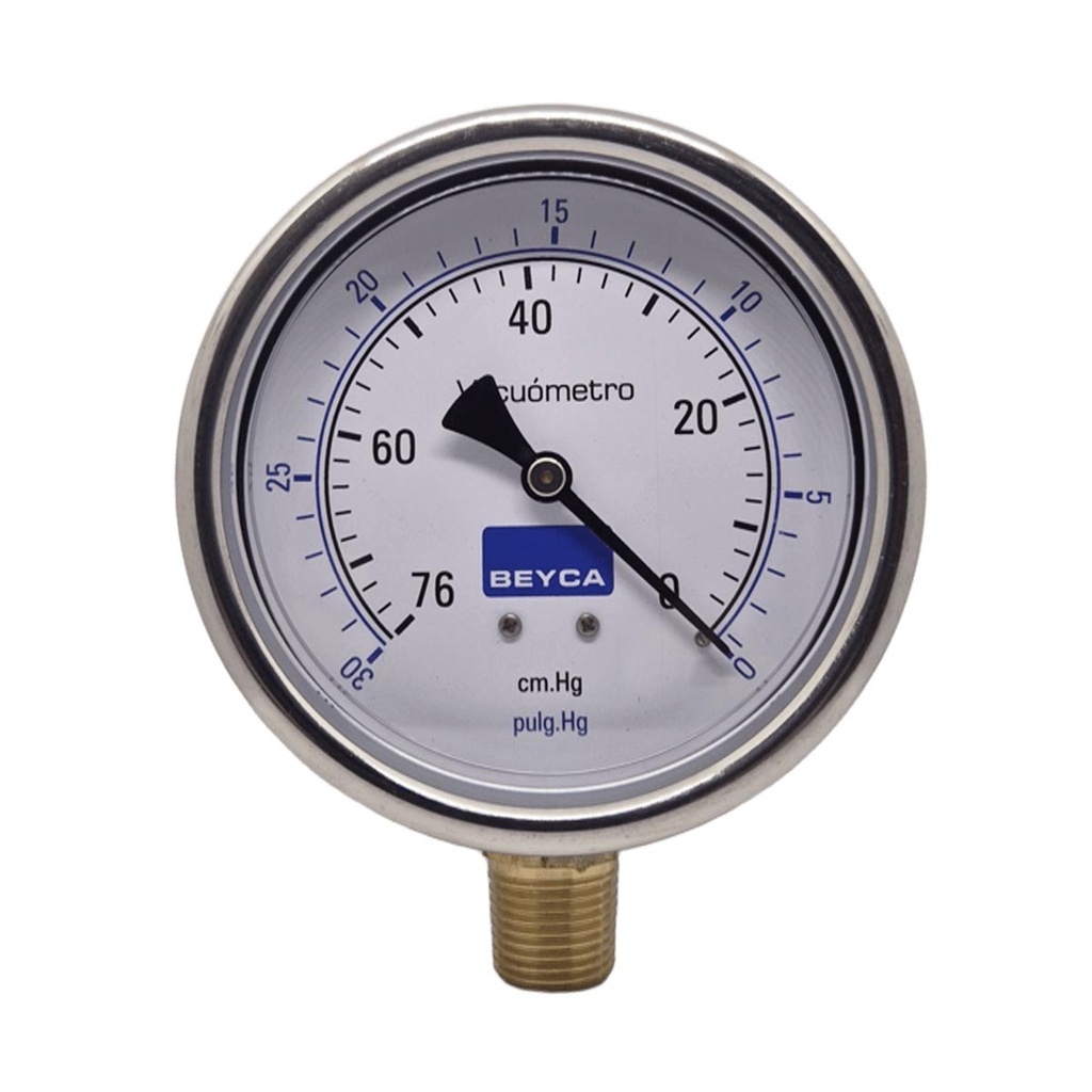 VACUOMETRO BEYCA 100MM INOX-BRONCE -76CMHG. ROSCA INF. 1/2 NPT