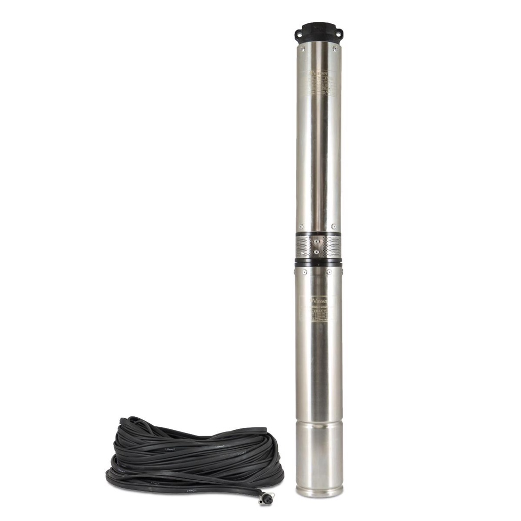 BOMBA SUMERGIBLE DE POZO VASSER 4 PULGADAS MODELO BS4-150-2A DE ARRANQUE DIRECTO - 1,5 HP - 90 MTS - 220V + CABLE