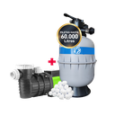 COMBO FLUVIAL BOMBA PLATA 2 + FILTRO TITANIUM 60 + CARGA FILTRANTE - PISCINAS HASTA 60.000 LTS