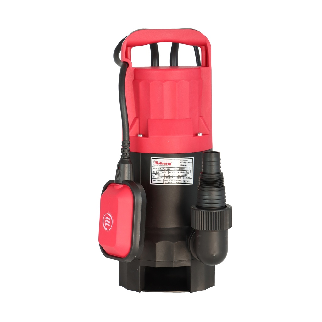 [F.SA.4.AS12.M] BOMBA SUMERGIBLE DE DRENAJE MOTORARG MODELO SAP AS 100 - 1 HP - PARA AGUAS SUCIAS - 220V