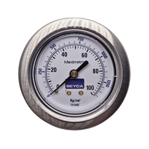 [MM2-33F/100] MANÓMETRO BEYCA 63MM ESTANDAR 0-100KG ROSCA POST. 1/4 BSPT C/PESTAÑA Y GRAMPA
