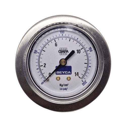 [MM2-33F/14] MANÓMETRO BEYCA 63MM ESTANDAR 0-14KG ROSCA POST. 1/4 BSPT C/PESTAÑA Y GRAMPA