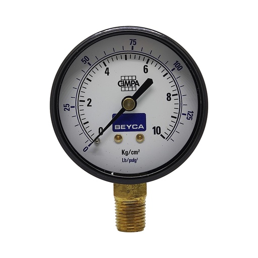 [MM2-34/10] MANÓMETRO BEYCA 63MM ESTANDAR 0-10KG ROSCA INF. 1/4 BSPT