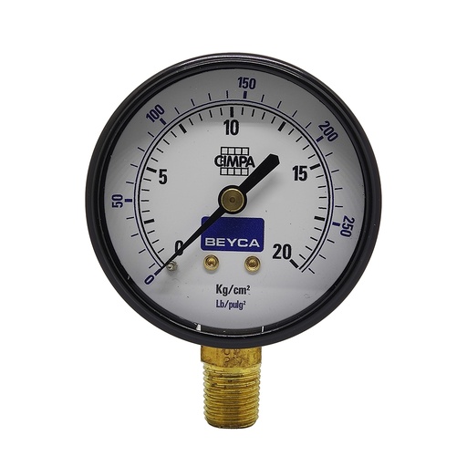 [MM2-34/20] MANÓMETRO BEYCA 63MM ESTANDAR 0-20KG ROSCA INF. 1/4 BSPT