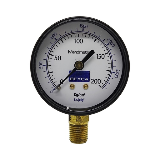 [MM2-34/200] MANÓMETRO BEYCA 63MM ESTANDAR 0-200KG ROSCA INF. 1/4 BSPT