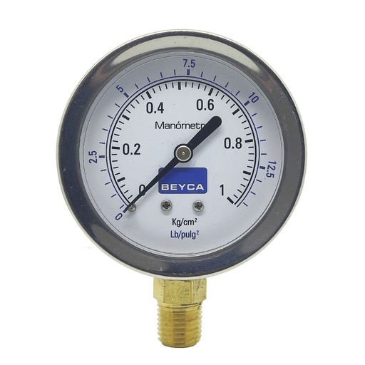[MM2-44/1] MANÓMETRO BEYCA 63MM INOX-BRONCE 0-1KG. ROSCA INF. 1/4 NPT